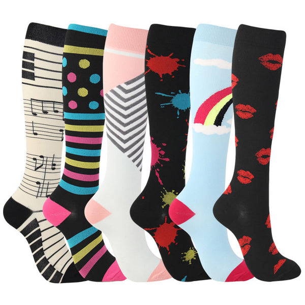 6 Pairs 20–30 mmHg Knee-High Compression Socks for Men & Women, Sports Stockings for Travel, Flights & Athletic Activities