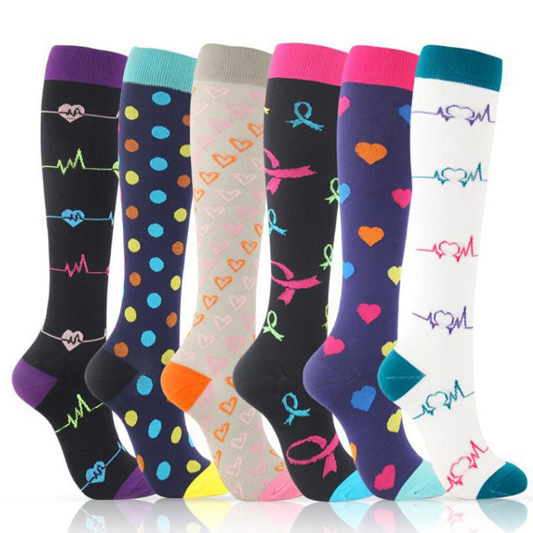 6 Pairs 20–30 mmHg Knee-High Compression Socks for Men & Women, Sports Stockings for Running, Outdoor Activities & Athletics