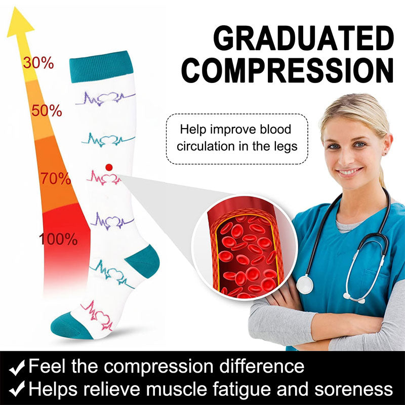 6 Pairs 20–30 mmHg Knee-High Compression Socks for Men & Women, Sports Stockings for Travel, Flights & Outdoor Hiking