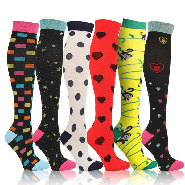 6 Pairs Knee-High Compression Socks 20-30mmhg Sports Stockings for Hiking Outdoor Activities And Nurse