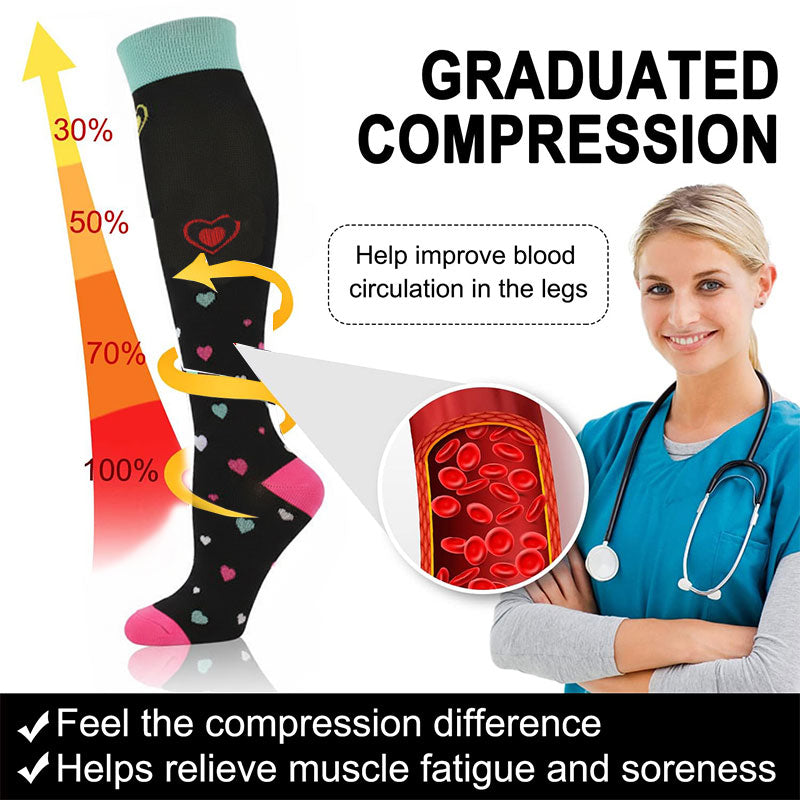 6 Pairs Knee-High Compression Socks 20-30mmhg Sports Stockings for Hiking Outdoor Activities And Nurse