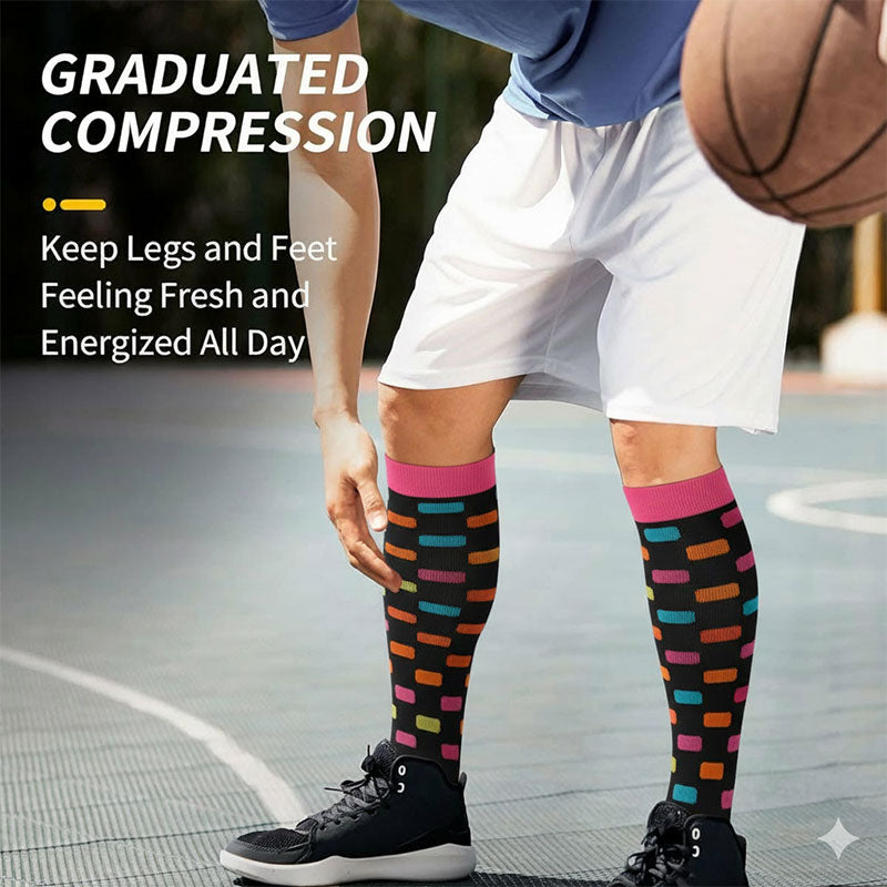 6 Pairs Knee-High Compression Socks 20-30mmhg Sports Stockings for Hiking Outdoor Activities And Nurse