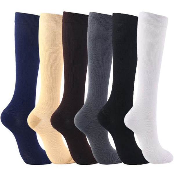 6 Pairs 20–30 mmHg Knee-High Compression Socks for Men & Women, Solid Color Sports Stockings for Running, Athletics & Outdoor Activities