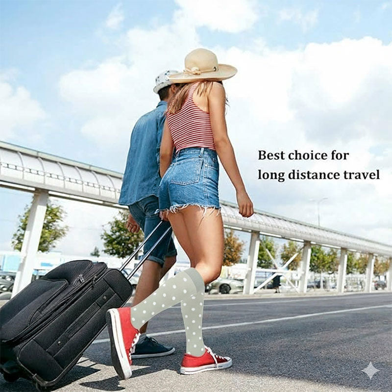 6 Pairs Knee-High Compression Socks Dots Pattern Sports Stockings for Hiking Travel Flights
