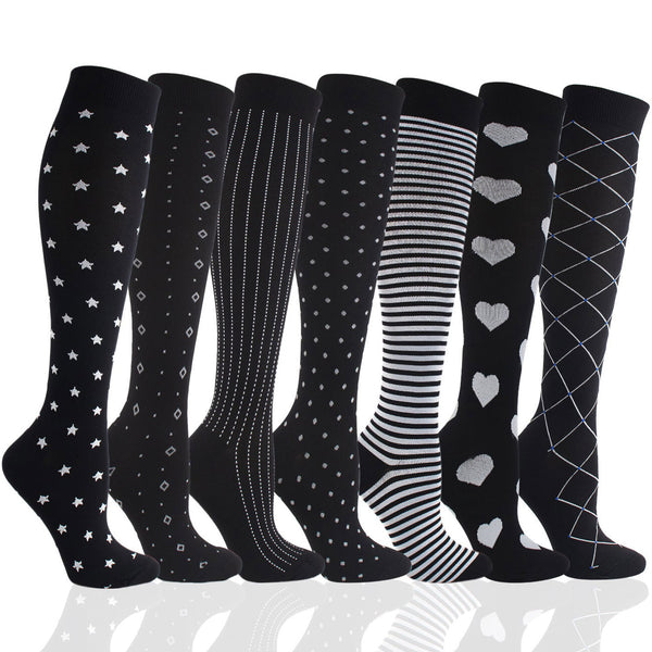 7 Pairs 20–30 mmHg Knee-High Compression Socks for Men & Women, Sports Stockings for Hiking, Outdoor Activities & Nurses