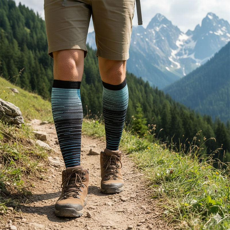 7 Pairs 20–30 mmHg Knee-High Compression Socks for Men & Women, Strip Sports Stockings for Travel, Flights & Cycling