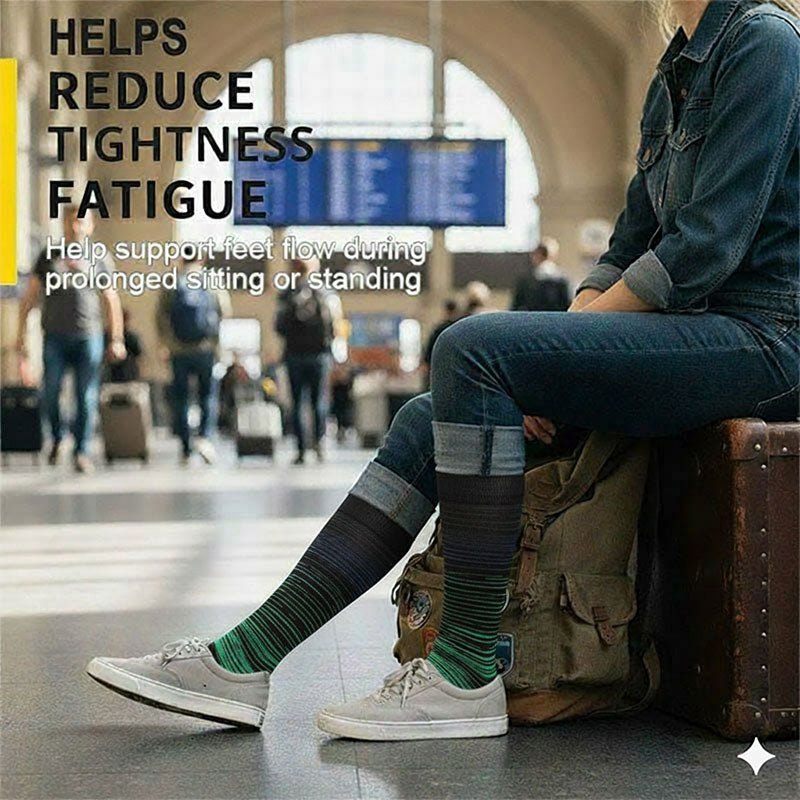 7 Pairs 20–30 mmHg Knee-High Compression Socks for Men & Women, Strip Sports Stockings for Travel, Flights & Cycling