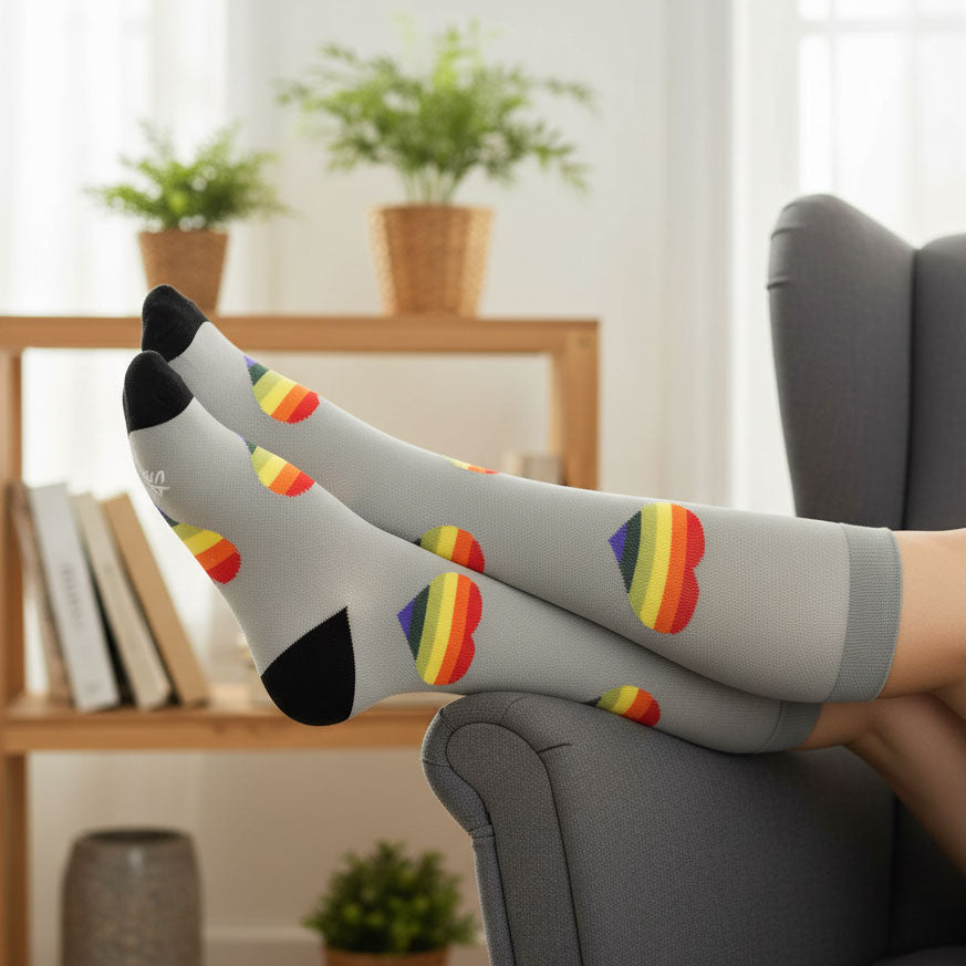 Knee-High Compression Socks Heart Pattern Sports Recovery Stockings for Women & Men