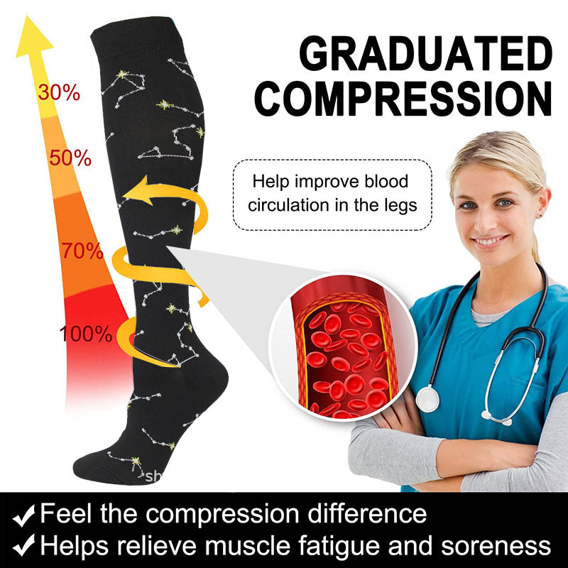 Constellation Pattern Knee-High Compression Socks for Women & Men | Nu ...