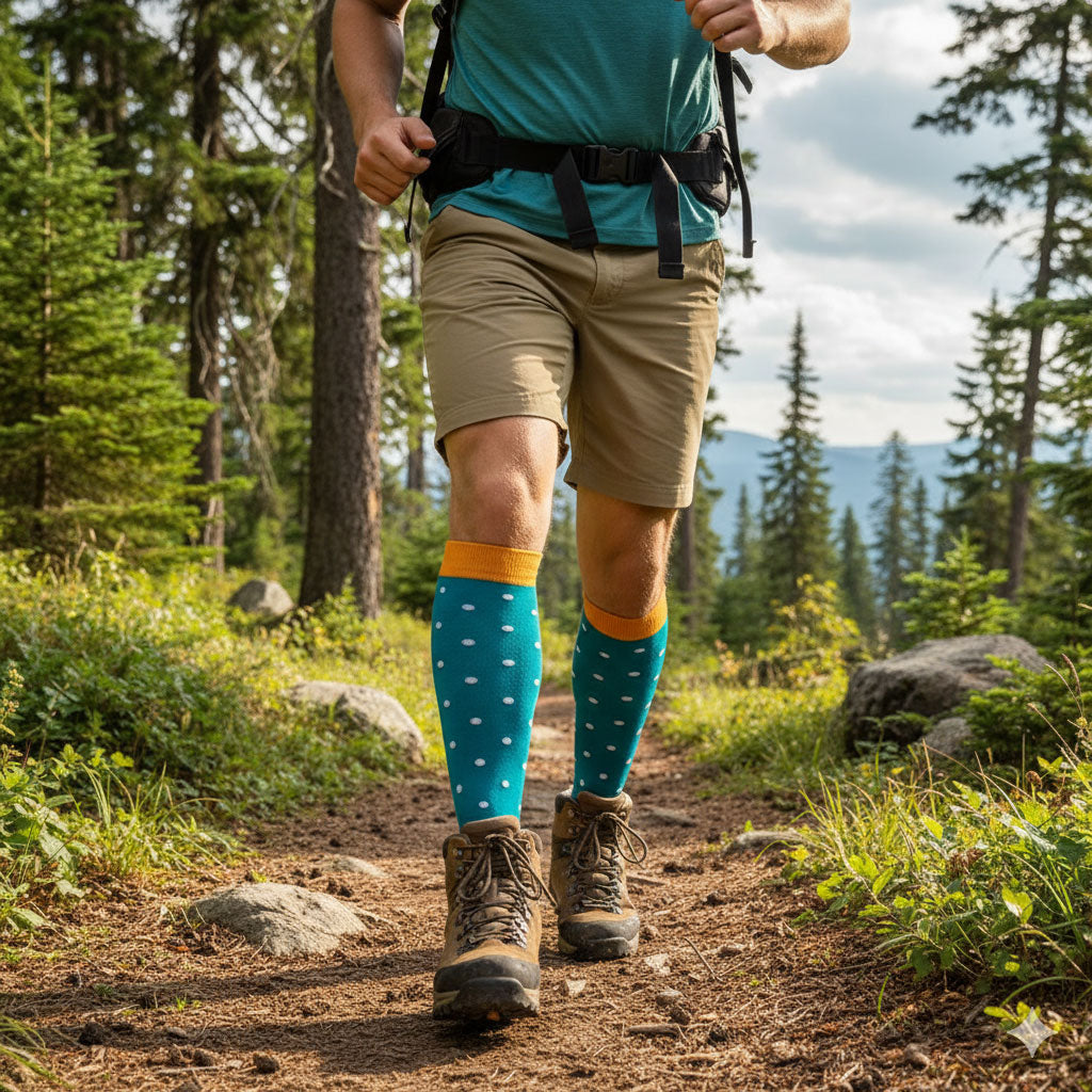 6 Pairs Knee-High Compression Socks Dots Pattern Sports Stockings for Hiking Travel Flights