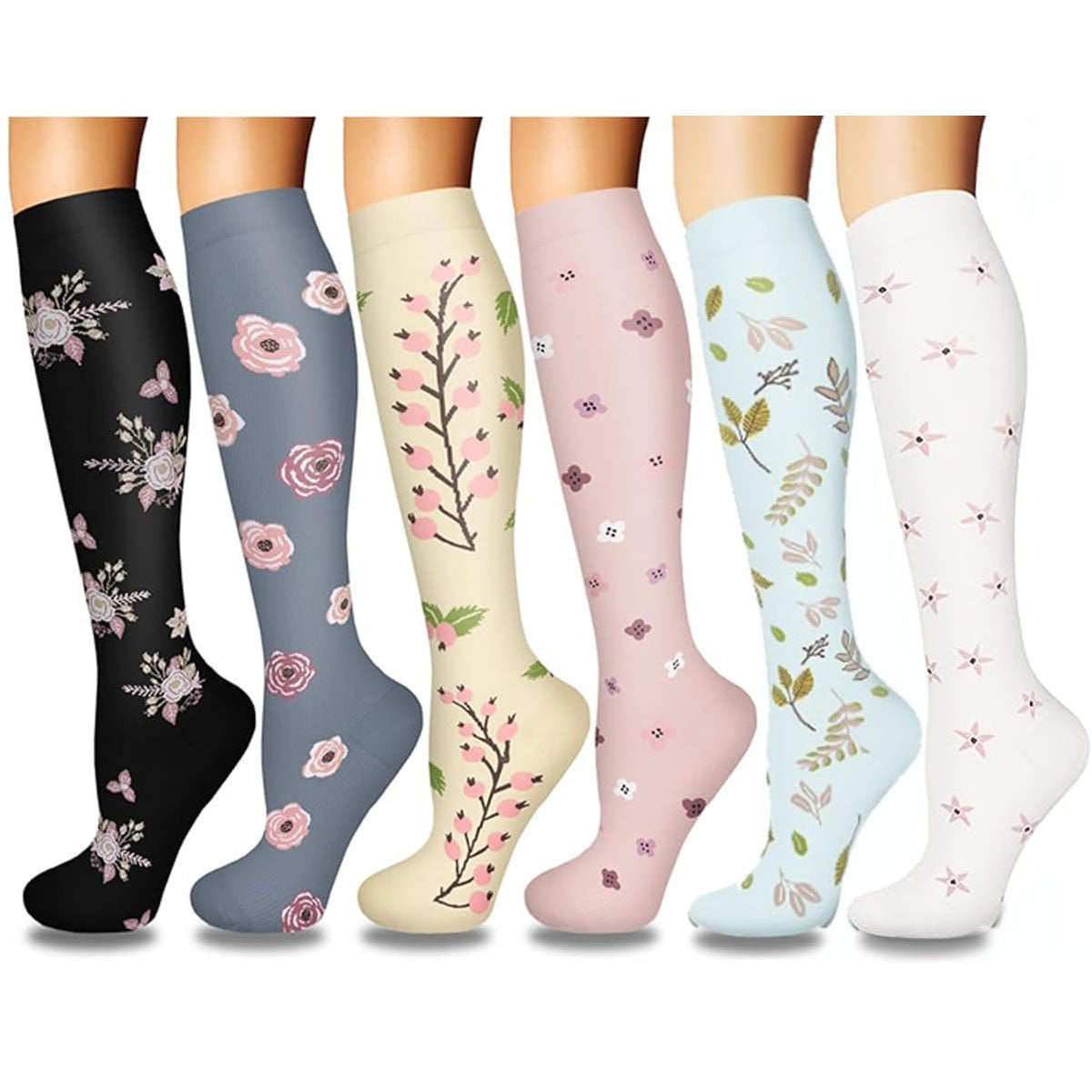 Flower Compression Socks for Women & Men Circulation-Support Knee High ...