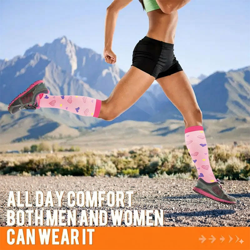 Knee-High Compression Socks Pink Heart Pattern for Women Recovery, Everyday Wear and Pregnant