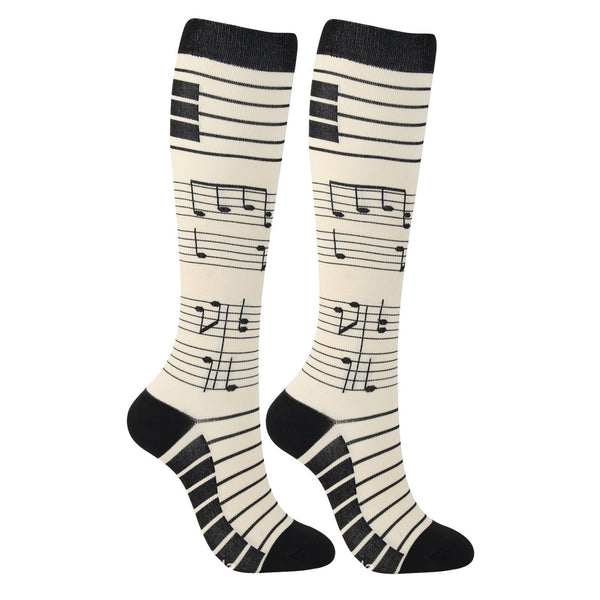 Compression Socks Knee High Music Note Design Gray Stockings for Flight Travel Sports Hiking