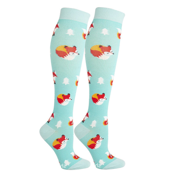 Knee-High Compression Socks for Men & Women, Fox Pattern Sports Stockings for Travel, Flight, Outdoor & Hiking