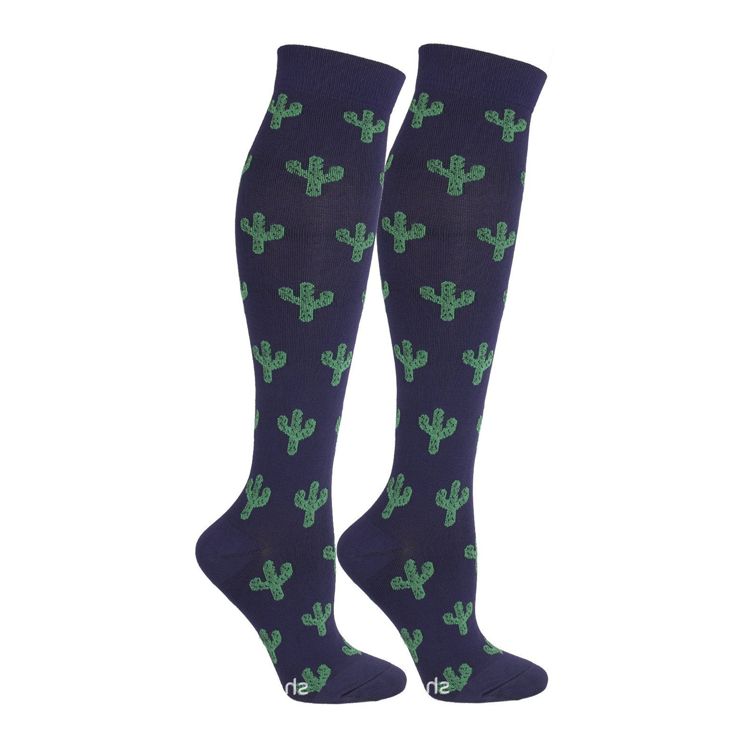 Knee-High Compression Socks for Men & Women, Cactus Pattern Sports Stockings for Travel & Recovery
