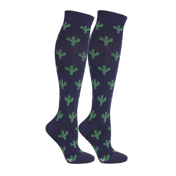 Knee-High Compression Socks for Men & Women, Cactus Pattern Sports Stockings for Travel & Recovery