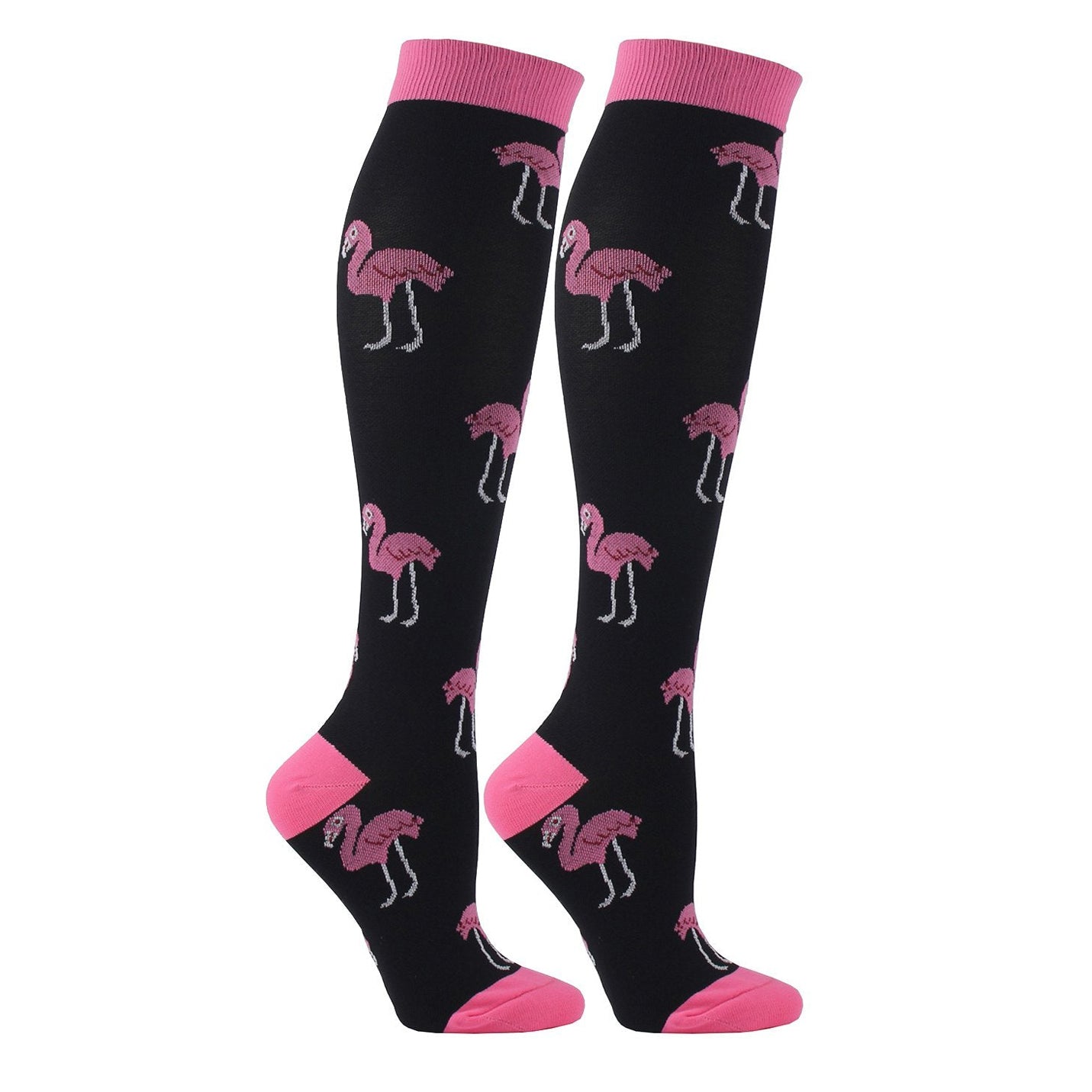 Knee-High Compression Socks for Men & Women, Flamingo Pattern Sports Stockings for Running, Outdoor & Hiking