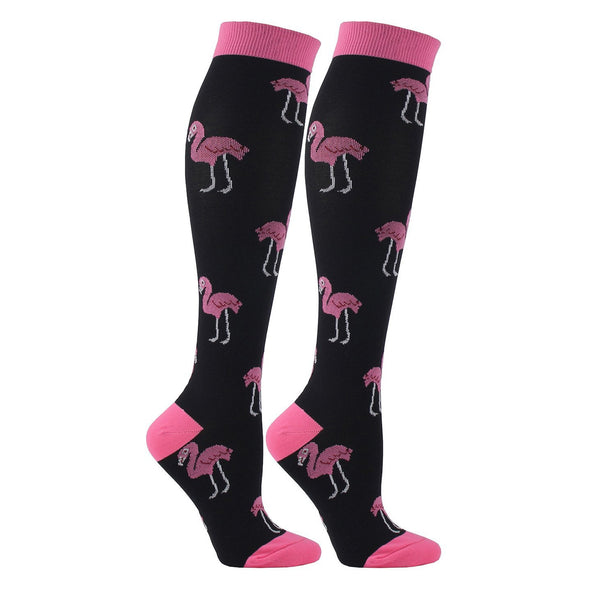 Knee-High Compression Socks for Men & Women, Flamingo Pattern Sports Stockings for Running, Outdoor & Hiking