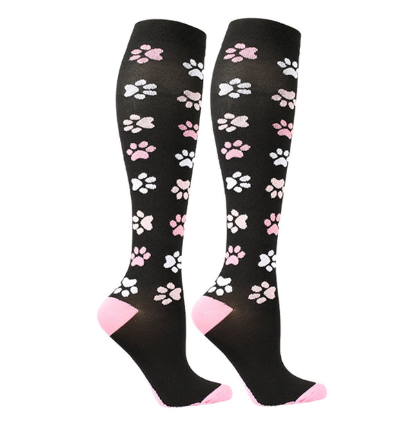 Knee-High Compression Socks for Men & Women, Dog Paw Pattern Sports Stockings for Running, Hiking & Outdoor Activities