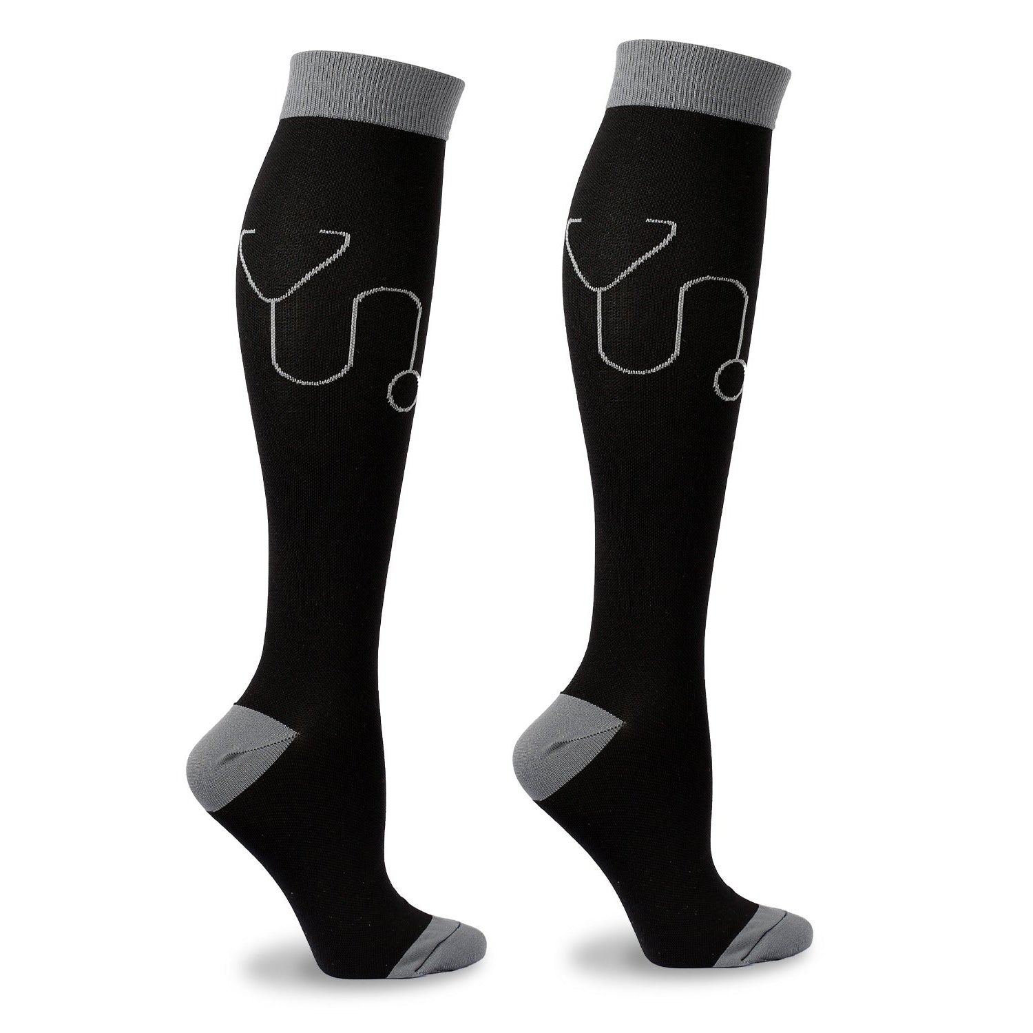 5 Pairs Knee High Compression Socks – Stethoscope & Red Cross Pattern Stockings for Nursing, Healthcare & Everyday Wear