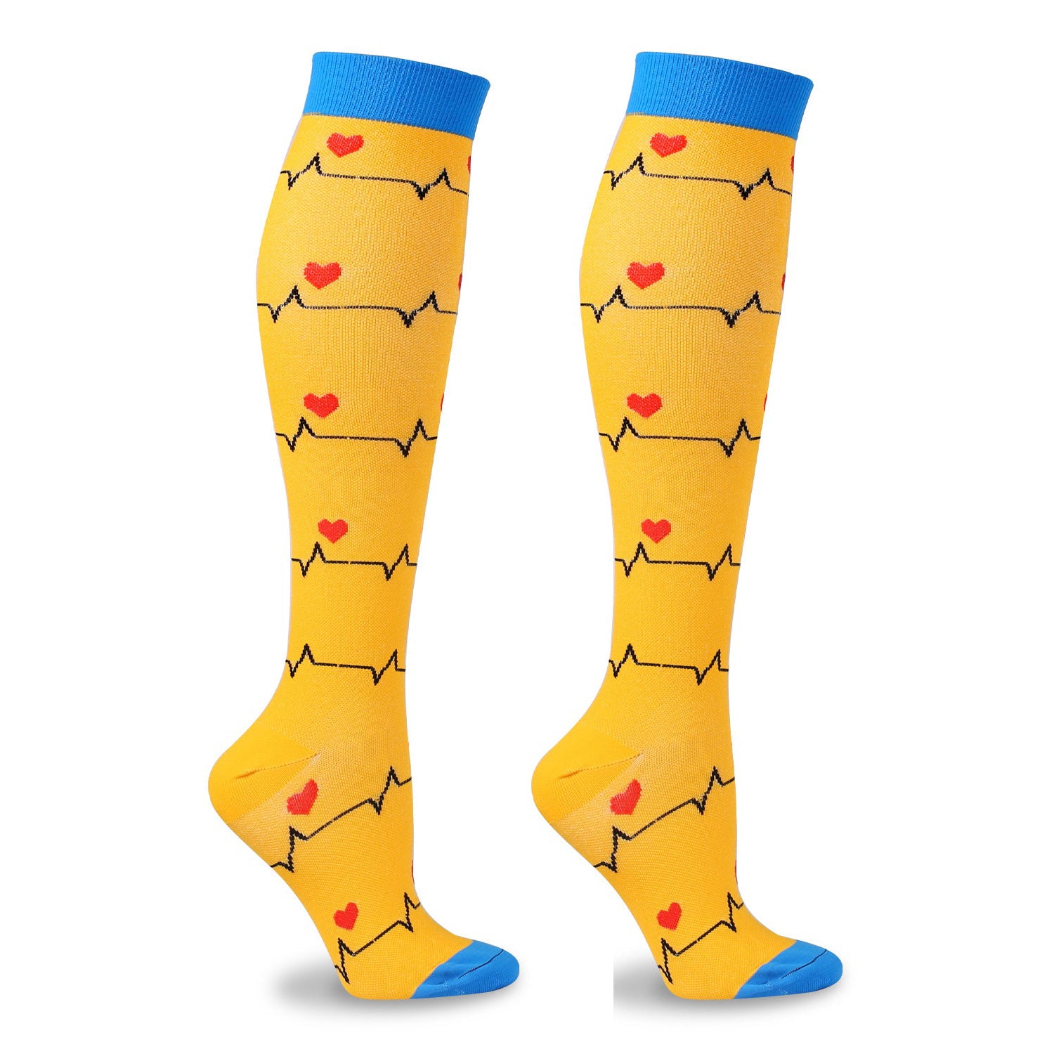 5 Pairs Knee High Compression Socks – Stethoscope & Red Cross Pattern Stockings for Nursing, Healthcare & Everyday Wear