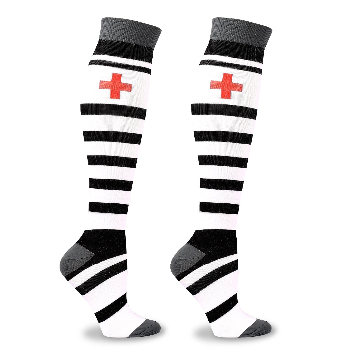 5 Pairs Knee High Compression Socks – Stethoscope & Red Cross Pattern Stockings for Nursing, Healthcare & Everyday Wear