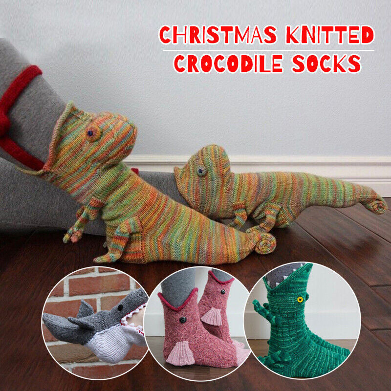 Christmas Novelty Animal Knit Crocodile Chameleon Fish Shark Socks