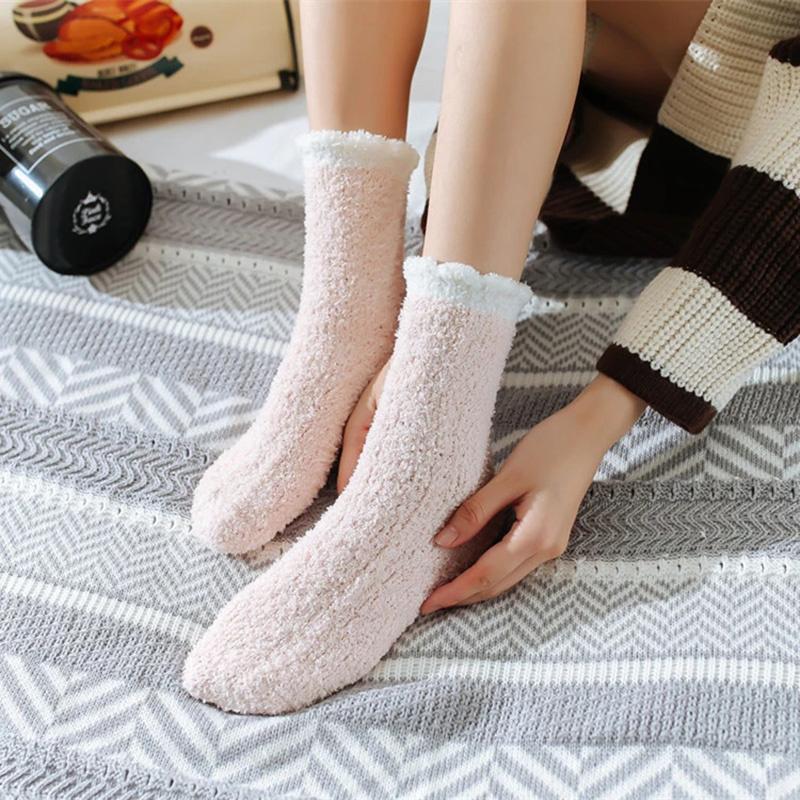 4 Pairs Women Fluffy Slipper Socks Warm Soft Cozy Sleeping Coral Fleece Fuzzy Socks