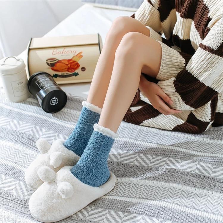 4 Pairs Women Fluffy Slipper Socks Warm Soft Cozy Sleeping Coral Fleece Fuzzy Socks
