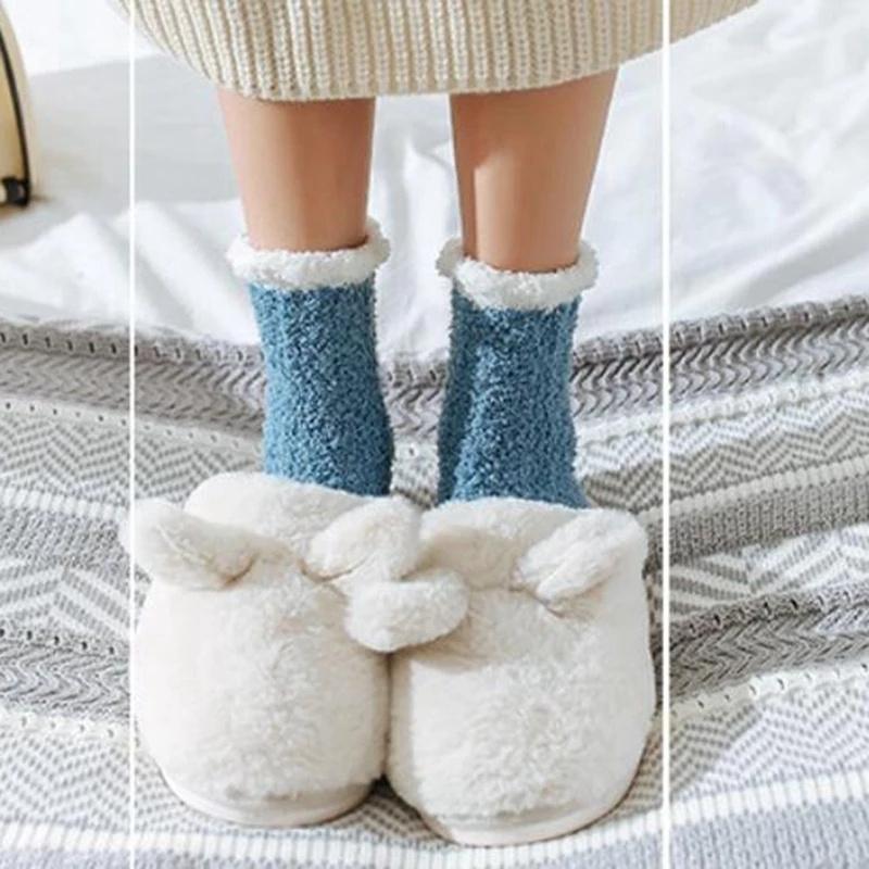 4 Pairs Women Fluffy Slipper Socks Warm Soft Cozy Sleeping Coral Fleece Fuzzy Socks