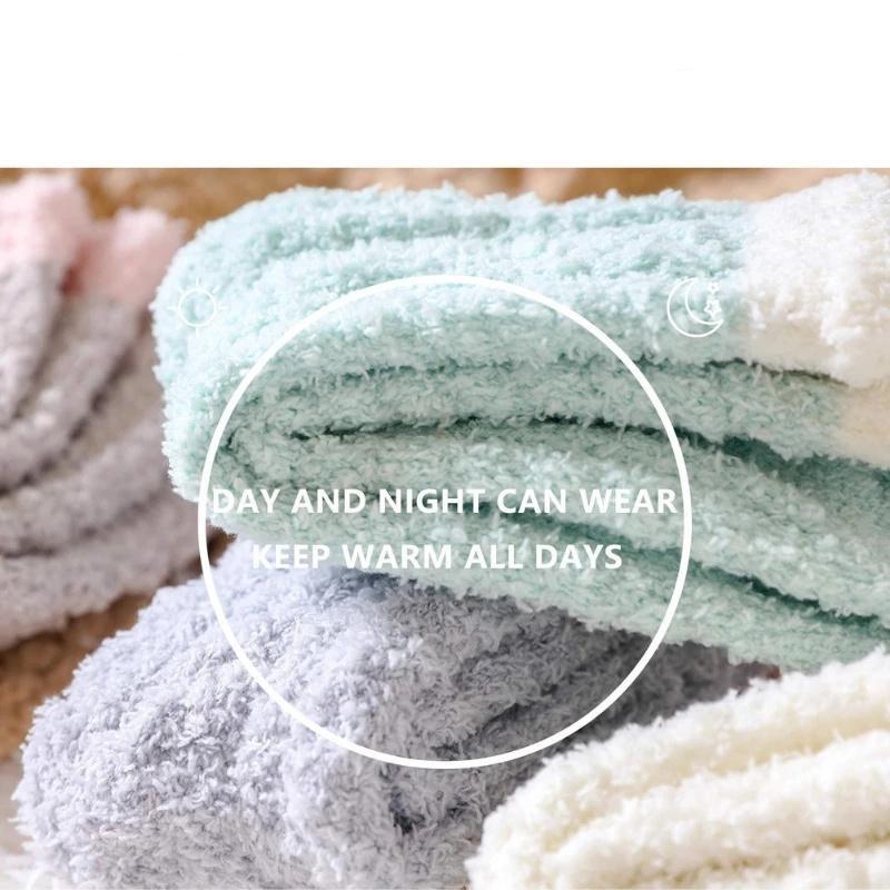 4 Pairs Women Fluffy Slipper Socks Warm Soft Cozy Sleeping Coral Fleece Fuzzy Socks