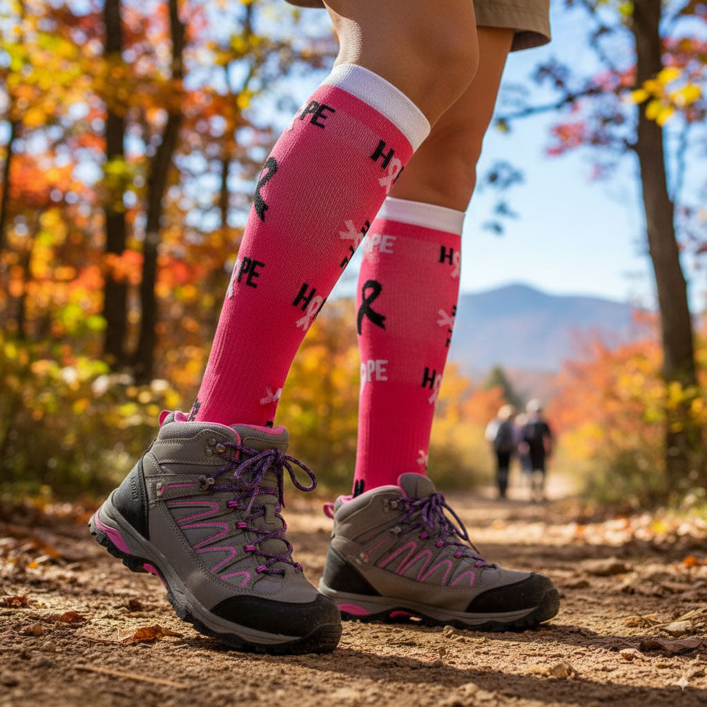 Women Pink Compression Socks Knee-High Graduated Stocking for Travel Flight Outdoor Hiking