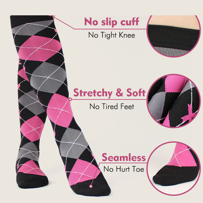 Women Pink Compression Socks Knee-High Graduated Stocking for Travel Flight Outdoor Hiking