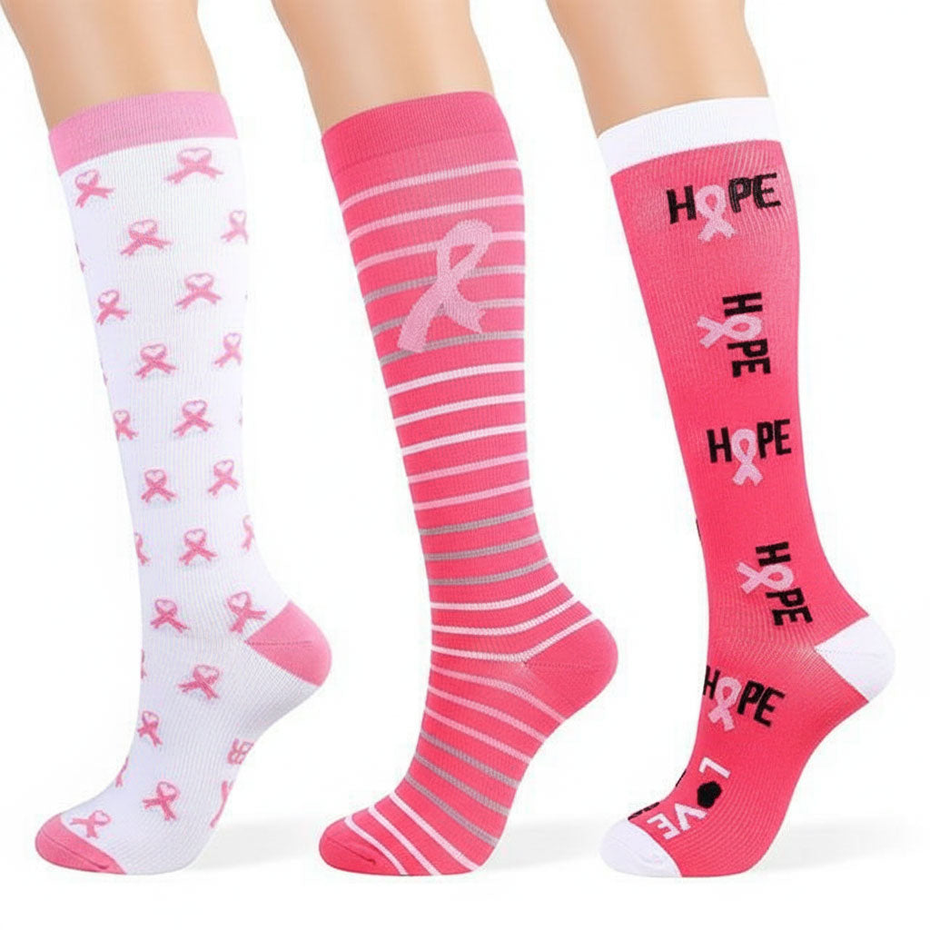 3 Pairs Pink Compression Socks for Women & Men Knee-High Graduated Stocking for Travel Flight Outdoor Hiking