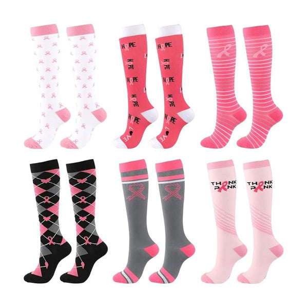 6 Pairs Pink Bowknots Compression Socks Knee-High for Women & Men Travel Flight Outdoor Hiking