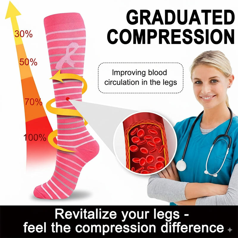 3 Pairs Pink Compression Socks for Women & Men Knee-High Graduated Stocking for Travel Flight Outdoor Hiking