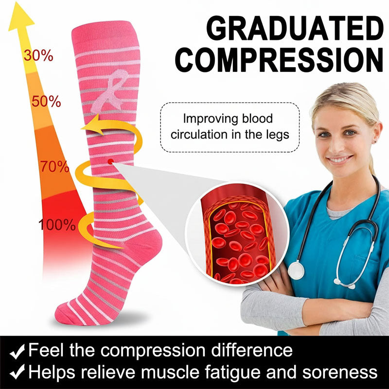 Women Pink Compression Socks Knee-High Graduated Stocking for Travel Flight Outdoor Hiking