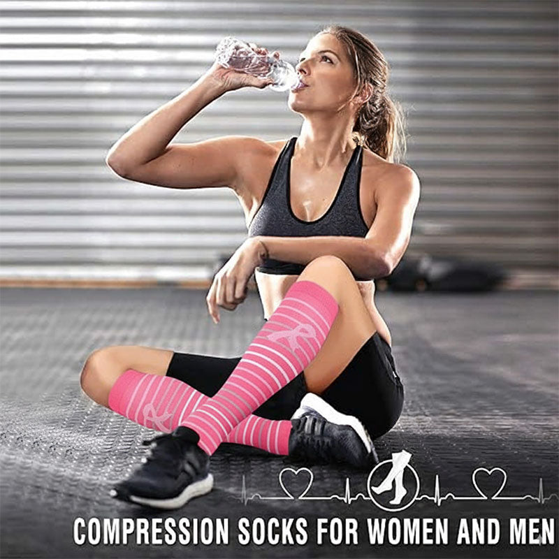 Women Pink Compression Socks Knee-High Graduated Stocking for Travel Flight Outdoor Hiking