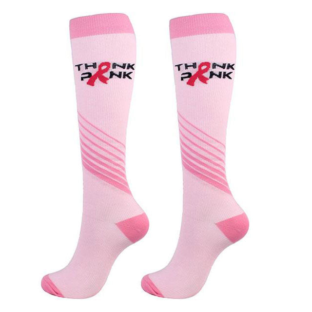 Women Pink Compression Socks Knee-High Graduated Stocking for Travel Flight Outdoor Hiking