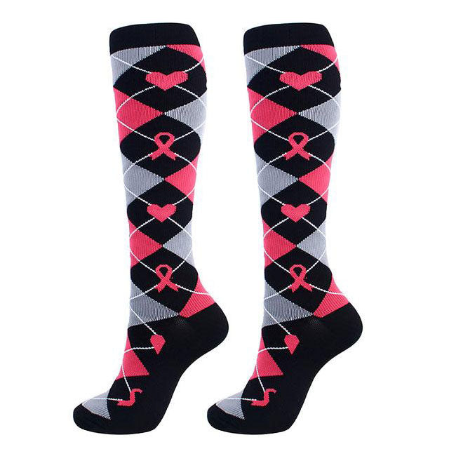 Women Pink Compression Socks Knee-High Graduated Stocking for Travel Flight Outdoor Hiking