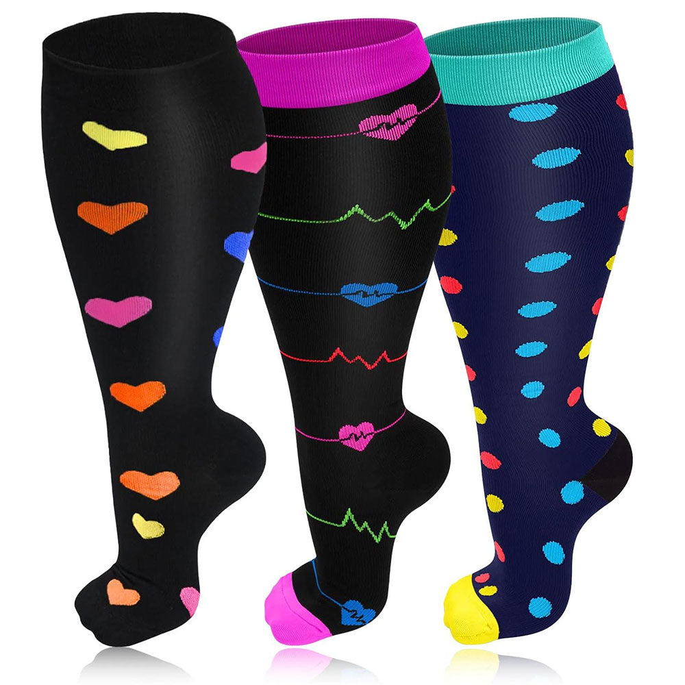 3 Pairs Plus Size Compression Socks for Wide Calf Men & Women – 20–30 mmHg Graduated Support for Circulation & Comfort