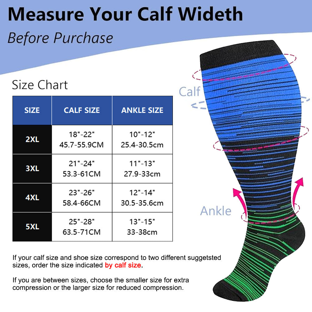 3 Pairs Plus Size Compression Socks for Men & Women, Wide Calf Knee High Support Socks for Running, Travel & Nursing
