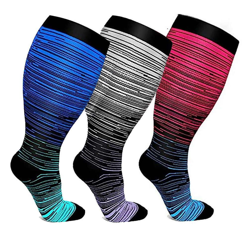 3 Pairs Plus Size Compression Socks for Men & Women, Wide Calf Knee High Support Socks for Running, Travel & Nursing