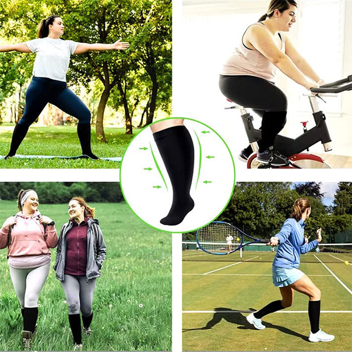 3 Pairs Wide Calf Compression Socks – Plus Size Knee High Support for Men & Women