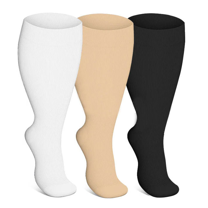 3 Pairs Wide Calf Compression Socks – Plus Size Knee High Support for Men & Women