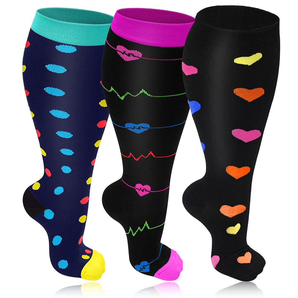 3 Pairs Plus Size Compression Socks for Wide Calf Men & Women – 20–30 ...