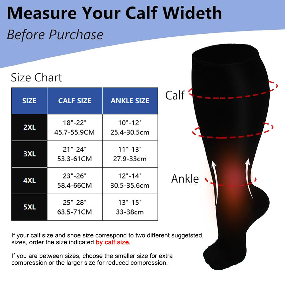 3 Pairs Wide Calf Compression Socks – Plus Size Knee High Support for Men & Women