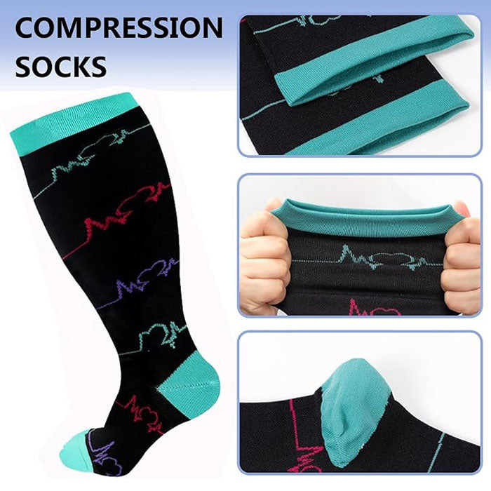 3 Pairs Plus Size Compression Socks for Wide Calf Men & Women – 20–30 mmHg Graduated Support for Circulation & Comfort
