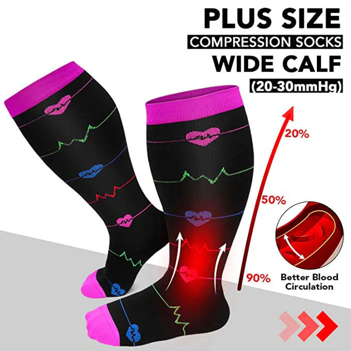 3 Pairs Plus Size Compression Socks for Wide Calf Men & Women – 20–30 mmHg Graduated Support for Circulation & Comfort