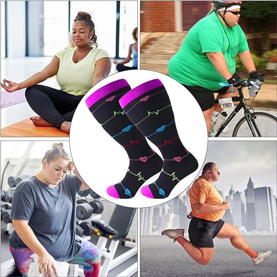 3 Pairs Plus Size Compression Socks for Wide Calf Men & Women – 20–30 mmHg Graduated Support for Circulation & Comfort